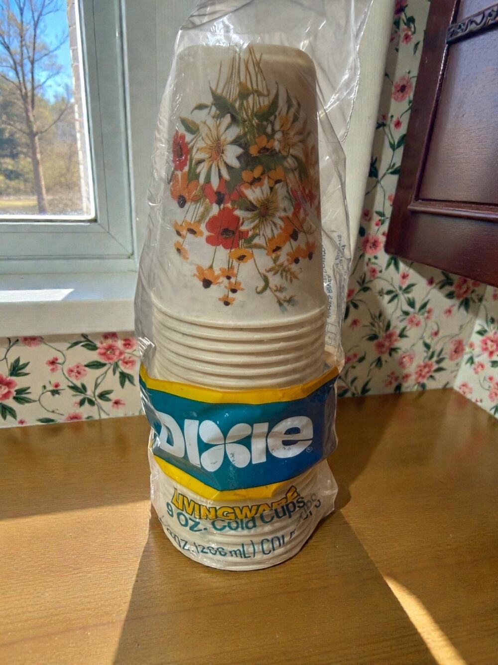 Vintage Dixie Livingware 9oz Paper Cups Serenity Floral NOS 25 Count Retro